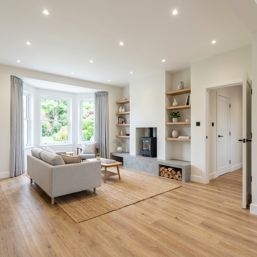 Living Room After Renovation with LVP Flooring and Painting